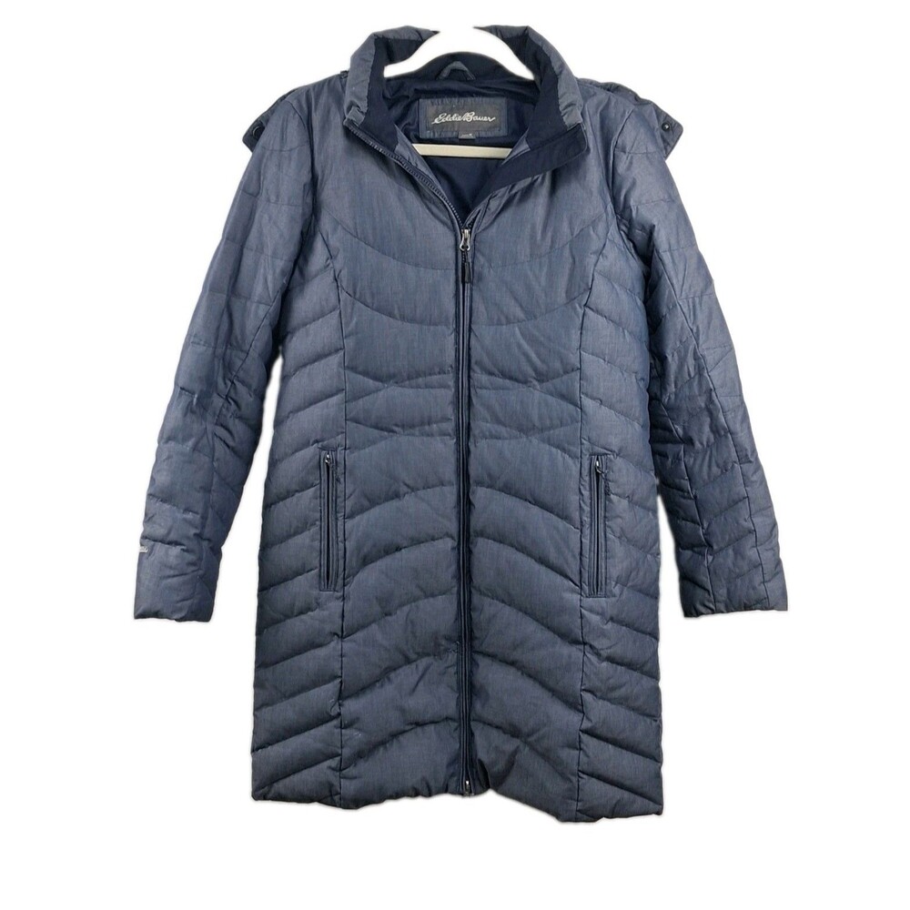 Winter Long Down Puffer Parka Eddie Bauer Sun Valley Faux Fur Hood Blue M